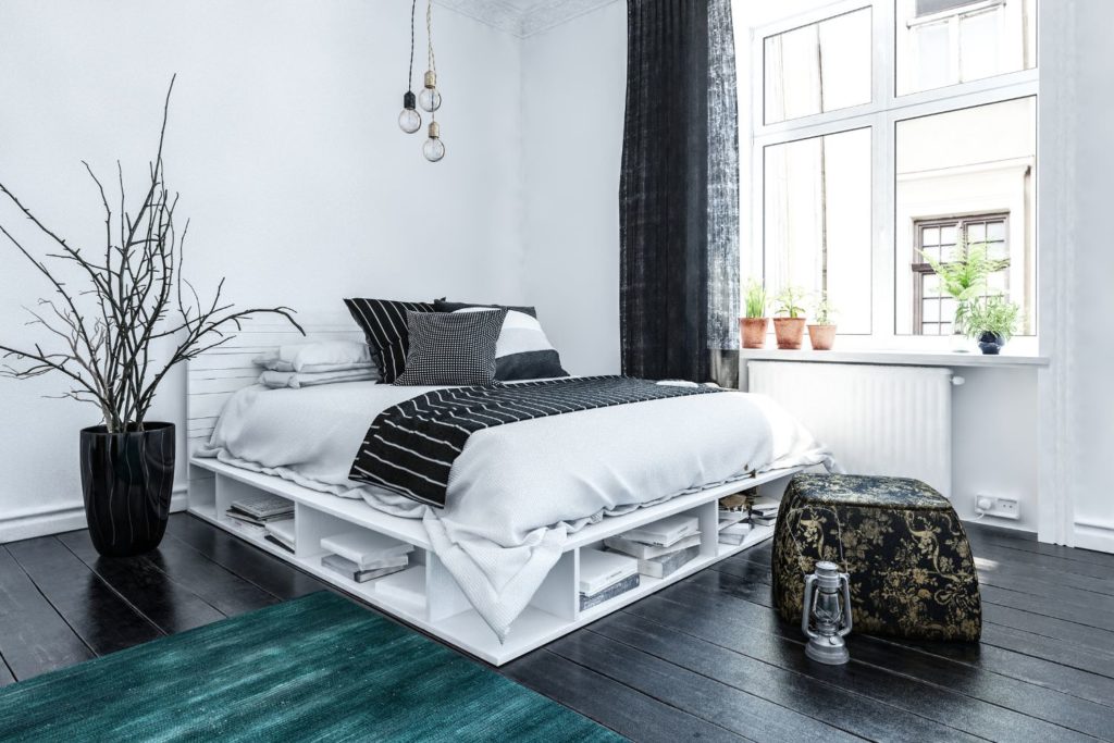 White And Black Bed With Storage